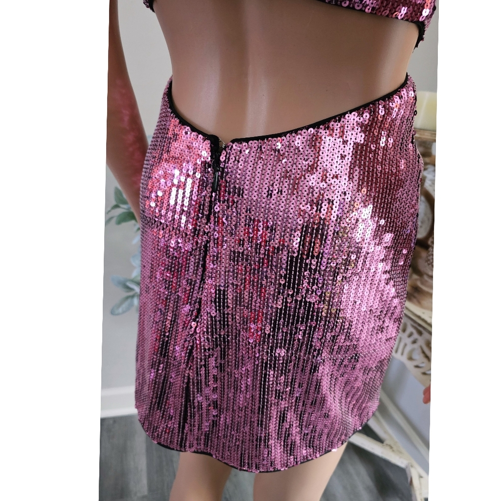 NBD Cindy Pink Sequin Strappy Cut Out Open Back Mini Dress Size XXS - Picture 6 of 9